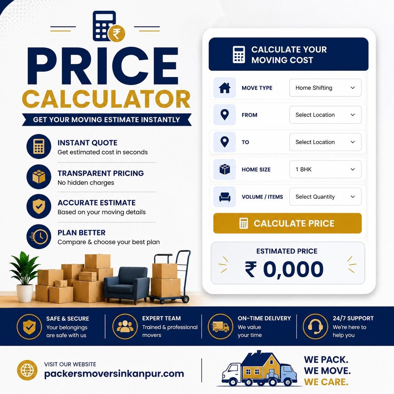 Packers and Movers Price Calculator in Kanpur for estimated relocation cost